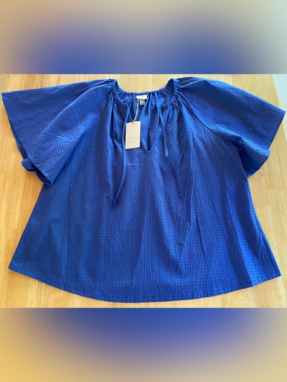 a new day Blue Cotton Gauze Peasant Blouse Large